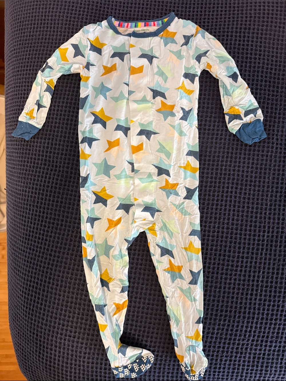 MagneticMe Kids Star-Print Footed One-Piece - White with Blue & Yellow Stars